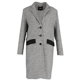Maje-Maje Houndstooth Coat in Black and White Wool-Grey