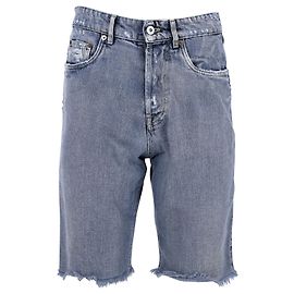 Miu Miu Distressed Above Knee Denim Shorts in Blue Cotton Blue