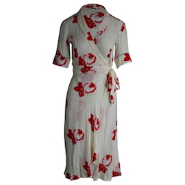 Ganni-Ganni Midi-Wickelkleid aus cremefarbener Viskose mit Blumendruck-Weiß,Roh