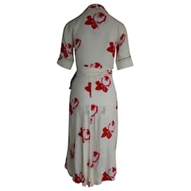 Ganni-Ganni Midi Wrap Dress in Cream Floral Print Viscose-White,Cream