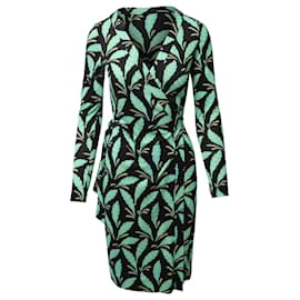 Diane Von Furstenberg-Diane Von Furstenberg Robe portefeuille en vert/coton noir-Vert
