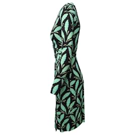 Diane Von Furstenberg-Diane Von Furstenberg Robe portefeuille en vert/coton noir-Vert