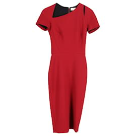 Victoria Beckham-Victoria Beckham Asymmetric Neck Pencil Dress in Red Wool-Red