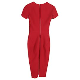 Victoria Beckham-Victoria Beckham Vestido lápis assimétrico com decote em lã vermelha-Vermelho