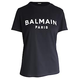 Balmain-T-Shirt Balmain Logo en Coton Noir-Noir