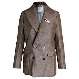 Sandro-Sandro Double-Breasted Blazer Jacket in Brown Viscose-Brown