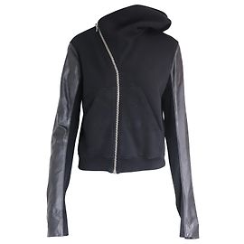 Rick Owens DRKSHDW Mountain Zip frontal assimétrico com capuz em algodão preto e couro Preto