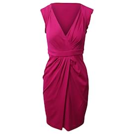 Diane Von Furstenberg-Diane Von Furstenberg Draped Shift Dress in Fuchsia Pink Wool-Pink