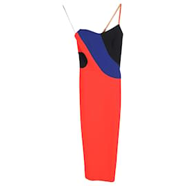 Victoria Beckham-Victoria Beckham Color Block Leather Strap Midi Dress in Multicolor Viscose-Multiple colors
