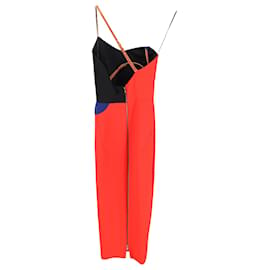 Victoria Beckham-Victoria Beckham Color Block Leather Strap Midi Dress in Multicolor Viscose-Multiple colors