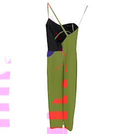 Victoria Beckham-Victoria Beckham Color Block Leather Strap Midi Dress in Multicolor Viscose-Other,Python print