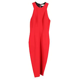 Victoria Beckham-Victoria Beckham Racer Neck Sheath Midi Dress in Red Viscose-Red