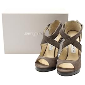 Jimmy Choo-Jimmy Choo Criscross Sandals in Grey Suede-Grey