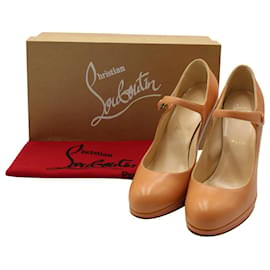 Christian Louboutin-Christian Louboutin Guidoline 100 Escarpins Mary Jane en Cuir Nappa Pêche-Pêche