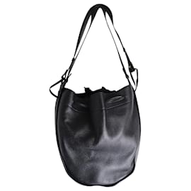 The row-The Row Drawstring Pouch Bag in Black Leather-Black