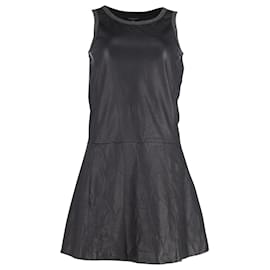 Theory-Theory Sleeveless Flared Shift Mini Dress in Black Leather-Black