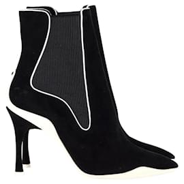 Rene Caovilla-René Caovilla Ribbed Side Ankle Boots In Black Suede-Black