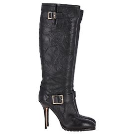 Jimmy Choo Knee High Biker Boots in Black Leather Black