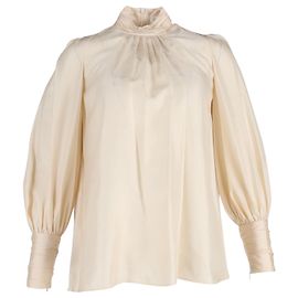 Blusa Zimmermann Celestial Gathered de manga comprida em seda bege Bege