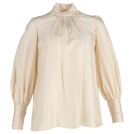 Zimmermann Celestial geraffte Langarmbluse aus beiger Seide Beige