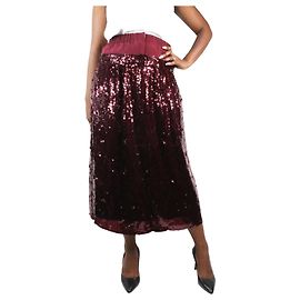 Tibi Jupe midi en soie ornée de sequins bordeaux - taille UK 14 Bordeaux
