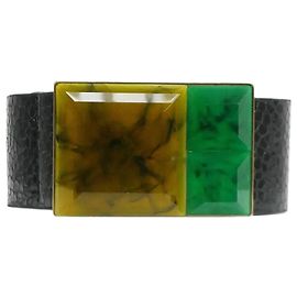 Dries Van Noten Cinturón negro con estampado de serpiente y hebilla oversize Negro