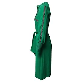 Ba&Sh-Ba&Sh Pleated Long Sleeve Midi Dress in Green Viscose-Green