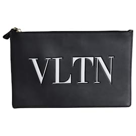 Valentino-Valentino Garavani Large VLTN Document Case in Black Leather-Black