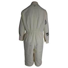 Prada-Bedruckter Prada-Jumpsuit aus Chambray-Canvas aus weißer Baumwolle-Weiß,Roh