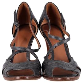 Bottega Veneta-Bottega Veneta Peep-Toe Strappy Sandals in Black Leather-Black