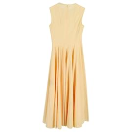 Autre Marque-Emilia Wickstead Chelsea Flared Sleeveless Midi Dress in Yellow Cotton-Yellow