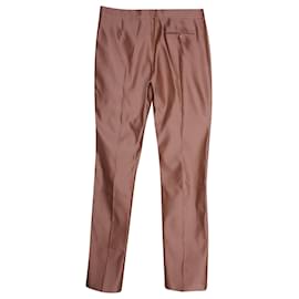 Alexander Mcqueen-Alexander McQueen Pantalones Duchesse de seda rosa con pernera recta-Rosa