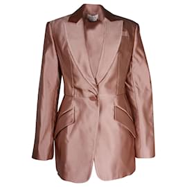 Alexander Mcqueen-Alexander McQueen Double Duchess Jacket in Pink Silk -Pink