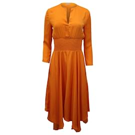Maje-Maje Imprimee Asymmetric Midi Dress in Orange Polyester-Orange