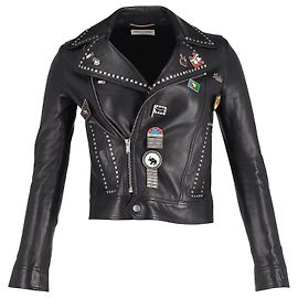 Saint Laurent Logo Pin Jacket In Black Lambskin Leather Black