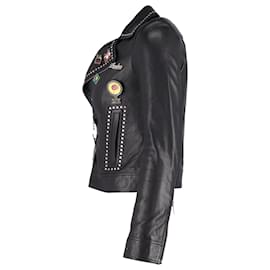 Saint Laurent-Saint Laurent Logo Pin Jacket In Black Lambskin Leather-Black