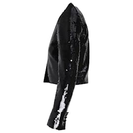 Saint Laurent-Saint Laurent Sequin Blazer Jacket in Black Polyester-Black