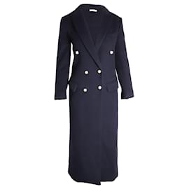Céline-Celine Double-Breasted Long Coat in Navy Blue Lana Vergine-Navy blue