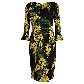 Dolce & Gabbana Midikleid mit Akazienmuster aus schwarzer Viskose Andere