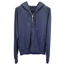 Sudadera con capucha y cremallera frontal de algodón azul Tom Ford Azul