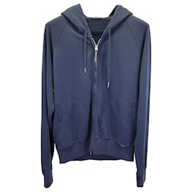 Tom Ford-Tom Ford Zip-Front Hoodie in Blue Cotton-Blue