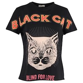 Gucci-Camiseta extragrande con estampado de gato Gucci en algodón negro-Otro