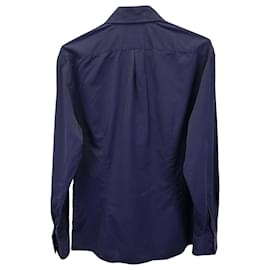 Brunello Cucinelli-Brunello Cucinelli Slim Fit Shirt in Navy Blue Cotton-Navy blue