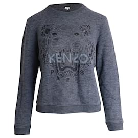 Kenzo-Kenzo Embroidered Tiger Melange Sweatshirt in Grey Cotton-Grey