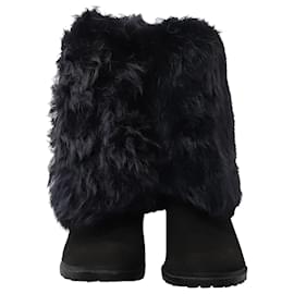 Stuart Weitzman-Stuart Weitzman Bottes Mi-Hautes en Fourrure 'Blizzard' en Daim Noir-Noir