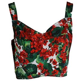 Top bustier con stampa floreale Dolce & Gabbana in viscosa rossa e verde Altro