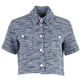 Camicia Maje Colly in tweed Marl a maniche corte in cotone blu Blu