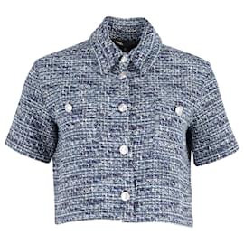 Maje-Maje Colly Short-Sleeved Marl Tweed Shirt in Blue Cotton-Blue