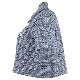 Maje-Maje Colly kurzärmliges meliertes Tweedhemd aus blauer Baumwolle-Blau