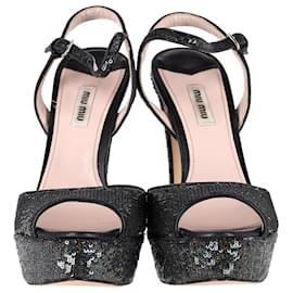 Miu Miu-Sandalias con plataforma Miu Miu en lentejuelas negras-Negro